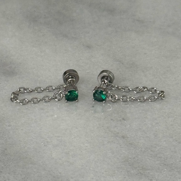 Modest Lu Jewelry - Silver Chain Earring Jacket Green Crystal Huggie 

Brand New

Stainless Steel
